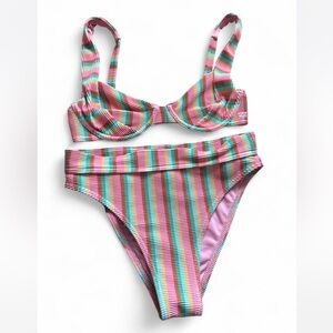 Billabong Ribbed
Stripe Bikini Set Pink Pastel High-Leg- Size S